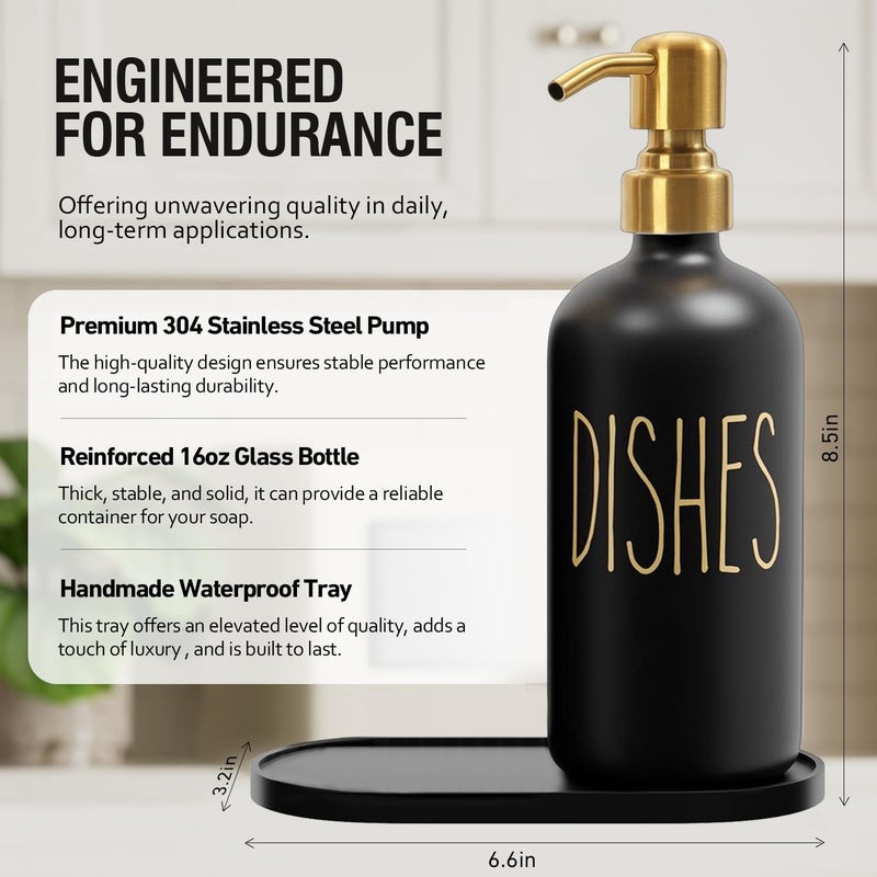 MOMEEMO Kitchen Soap Dispenser Set, Contains Hand and Dish Soap Dispenser, Suitable for Black and Gold Kitchen Decor. (Black & Gold) - Image 2